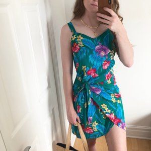Vibrant Vintage Hawaiian Royal Tropical Wrap Dress